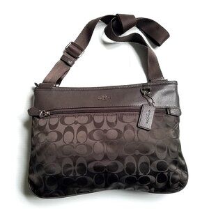 Coach Spencer Signature Leather Nylon Crossbody Shoulder Brown Bag